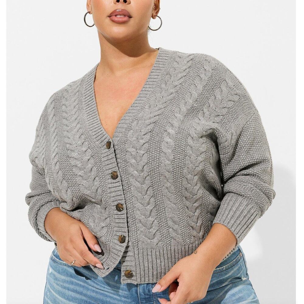 TORRID Grey Chunky Cable knit Cardigan Womans Plus 2X NWT casual comfort - Picture 2 of 10
